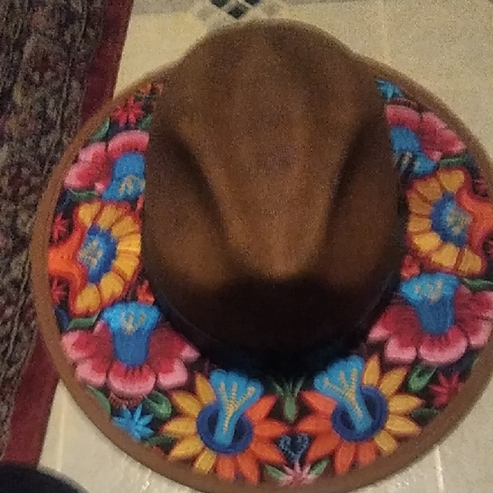 Colorful Floral Embroidered  Fedora Hat. Festival Boho Colorful.